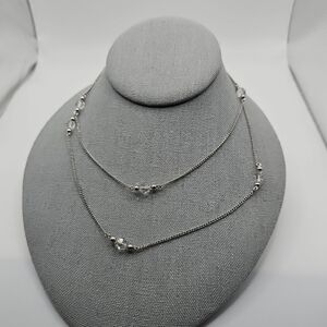 Avon Elegant Silvertone Necklace 32" Faceted Crystal Beads